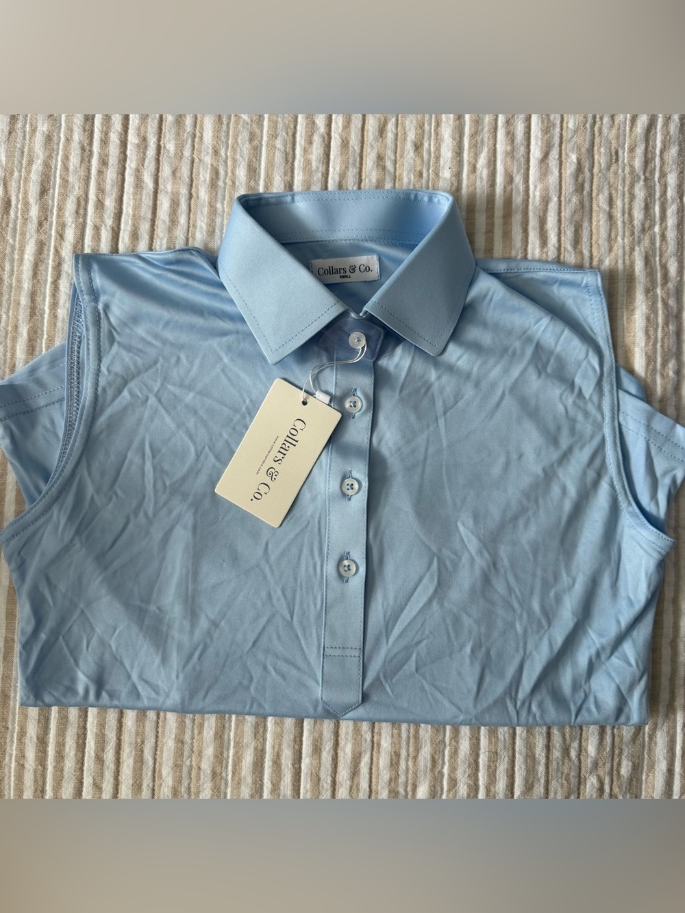 Collars & Co Womens Light Blue Sleeveless Dress Collar Polo Shirt Top Small NWT
